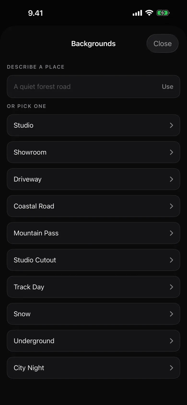 Car Mods AI: choosing a background
